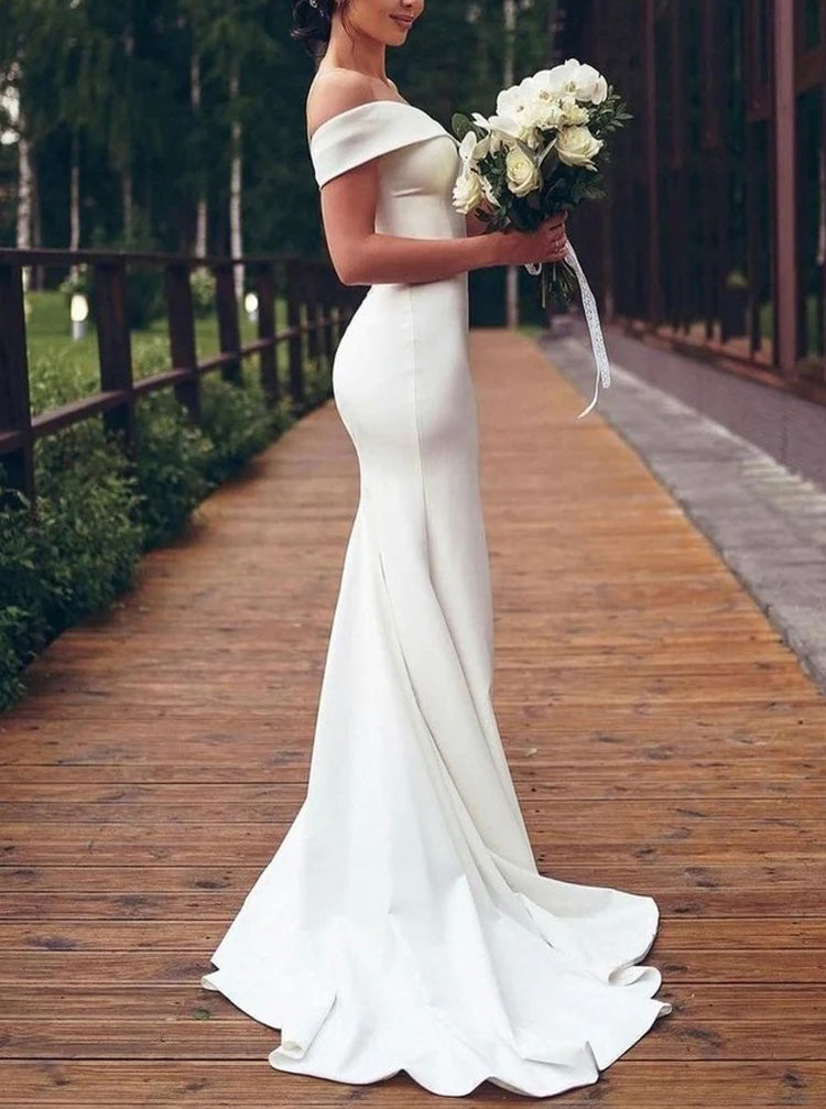 Off The Shoulder Wedding Dress,Fit and Flare Wedding Dress,WD00917, US16W / Ivory Off The Shoulder Wedding Dress,Fit and Flare Wedding Dress,WD00917, US16W / Ivory