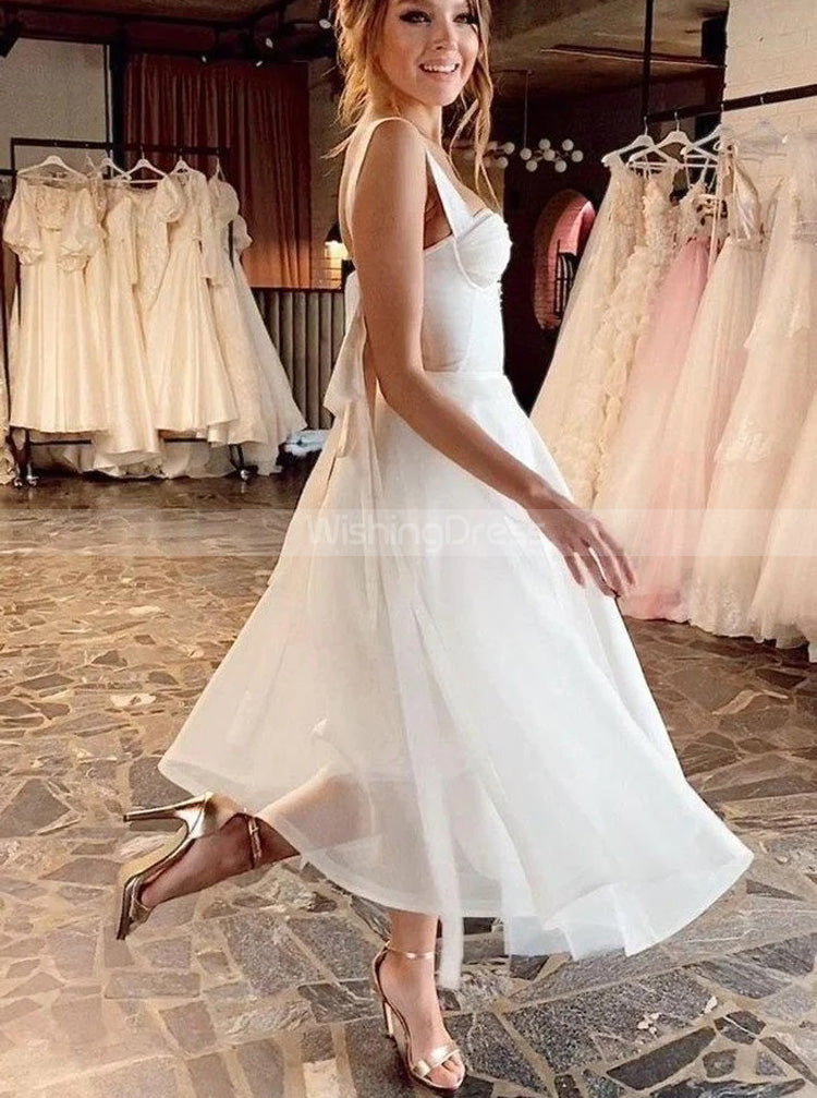 A-Line Tea Length Wedding Dress,Organza Wedding Reception Dress,WD00920, US6 / White A-Line Tea Length Wedding Dress,Organza Wedding Reception Dress,WD00920, US6 / White