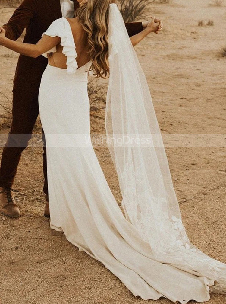 Stretch Crepe Wedding Dress,V-neck Bridal Dress,WD00928, US2 / Champagne