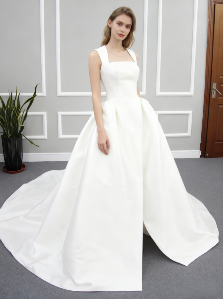 white modest dresses for women Satin Wedding Dresses,Modest Wedding Dress,White Wedding Dress,Simple Bridal Dress,WD00156, US16 / Ivory