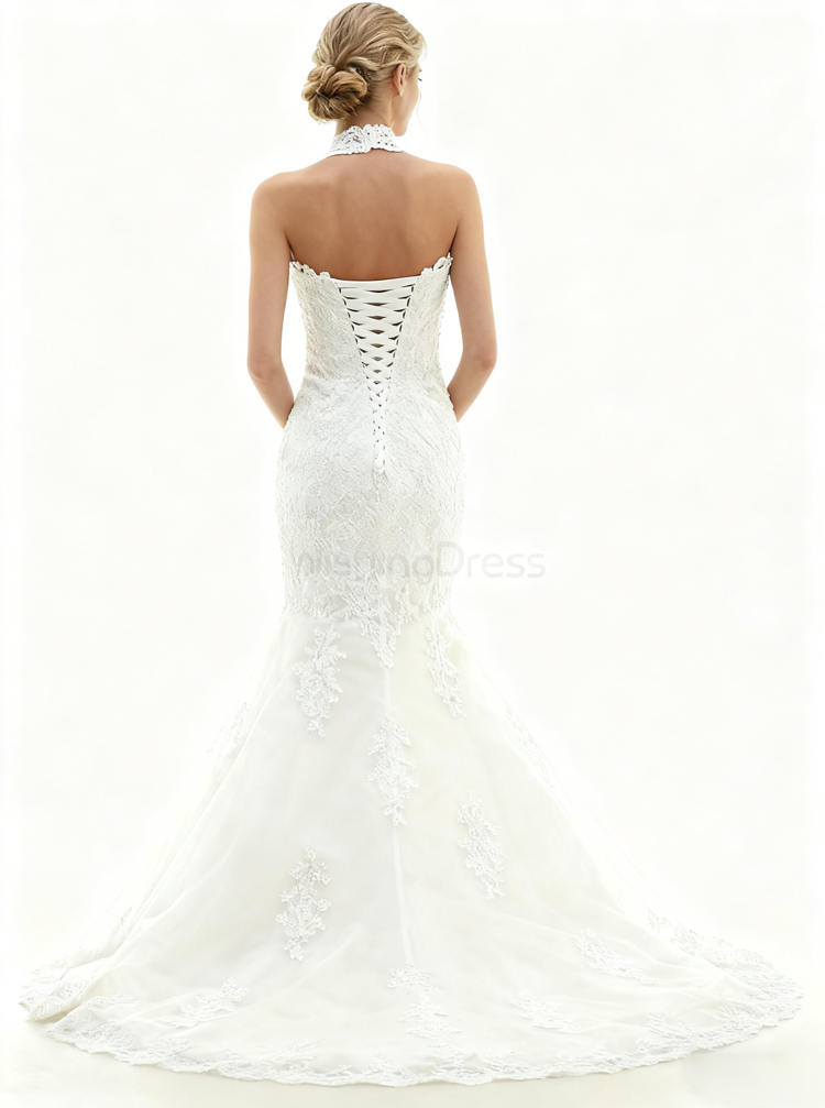 gatsby style dress See Through Halter Lace Top Sheer Backless Boho Wedding Dress main image 0