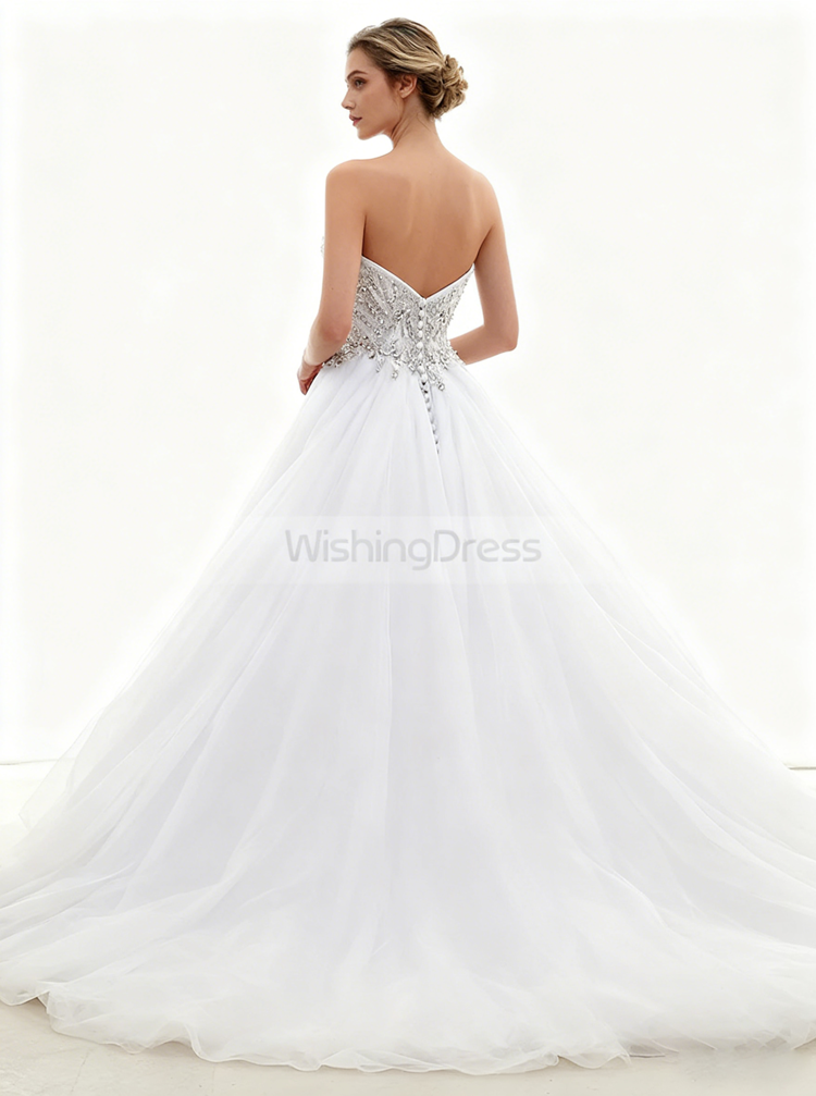 White Ball Gown Wedding Dress,Tulle Sweetheart Wedding Dress,Classic Bridal Gown,WD00036, US12 / Pink