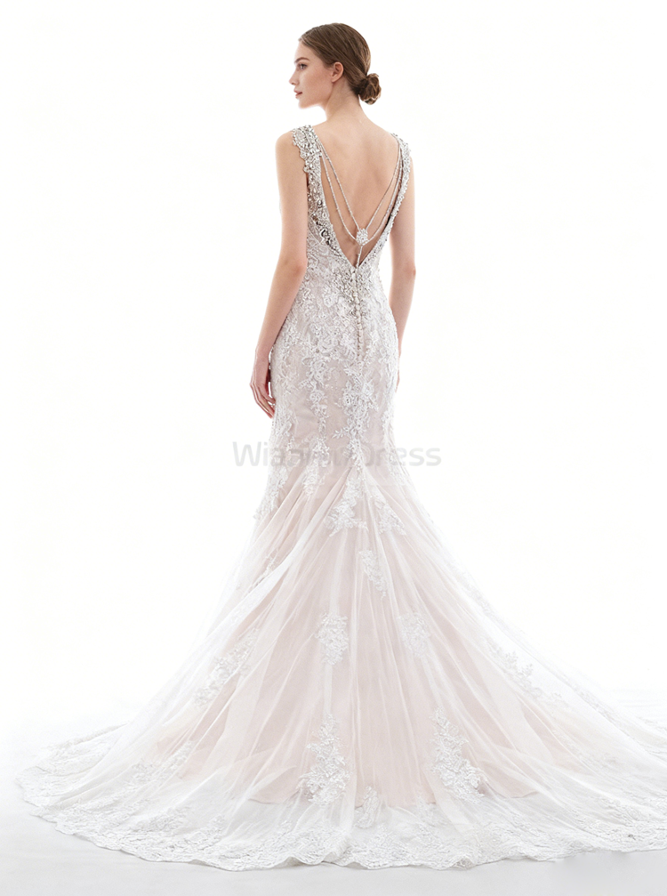 Lace Wedding Dress with Straps,Mermaid Wedding Dress,Backless Wedding