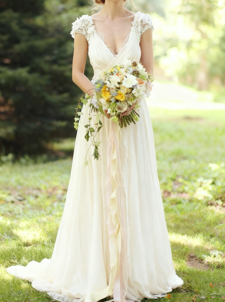 chiffon dresses wedding Chiffon Wedding Dresses,Boho Wedding Dress,Beach Wedding Dress,Simple Bridal Dress,WD00128, US8 / White
