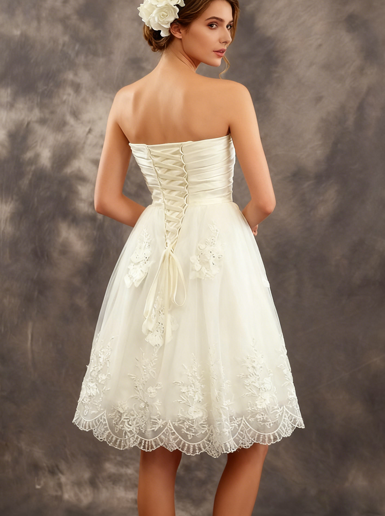 Knee Length Sweetheart Neckline Wedding Dresses,Reception Wedding Dres