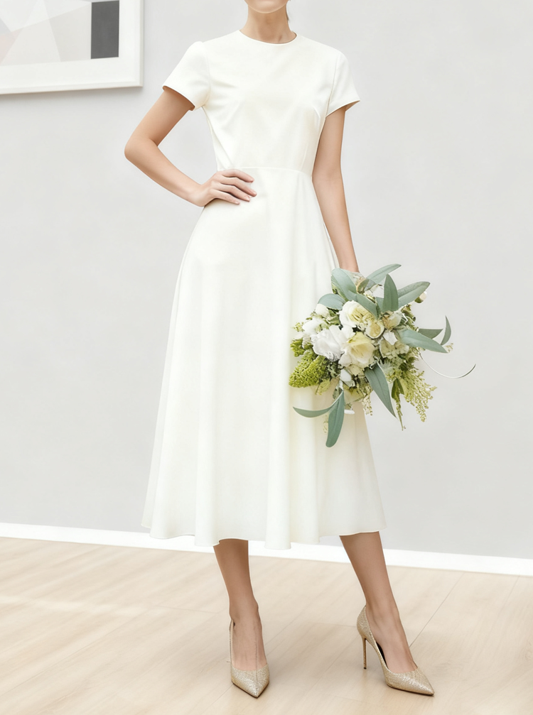 Vintage Tea Length Wedding Dresses,Wedding Reception Dress,WD00442, US24W / Champagne