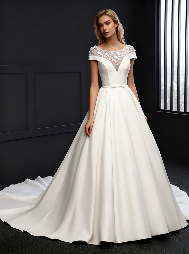 Satin Wedding Dresses,Bridal Gown with Sleeves,Aline Wedding Dress,Vin - Wishingdress Satin Wedding Dresses,Bridal Gown with Sleeves,Aline Wedding Dress,Vin - Wishingdress