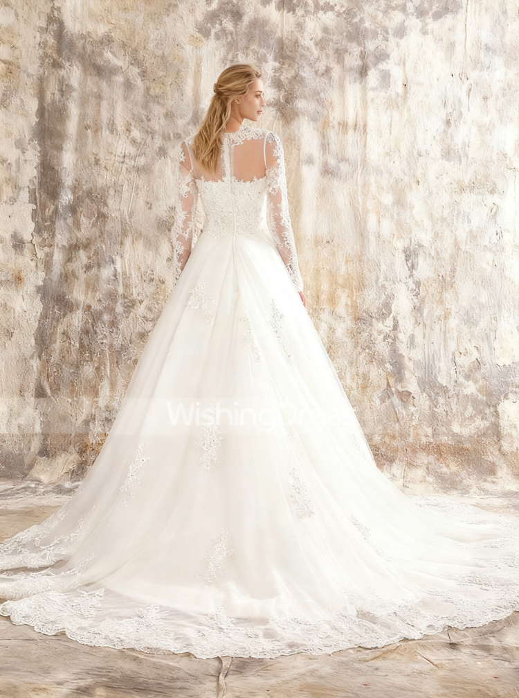 sachin and babi light blue dress Plus Size A-line Wedding Dress with Illusion Sleeves,Classic Wedding G