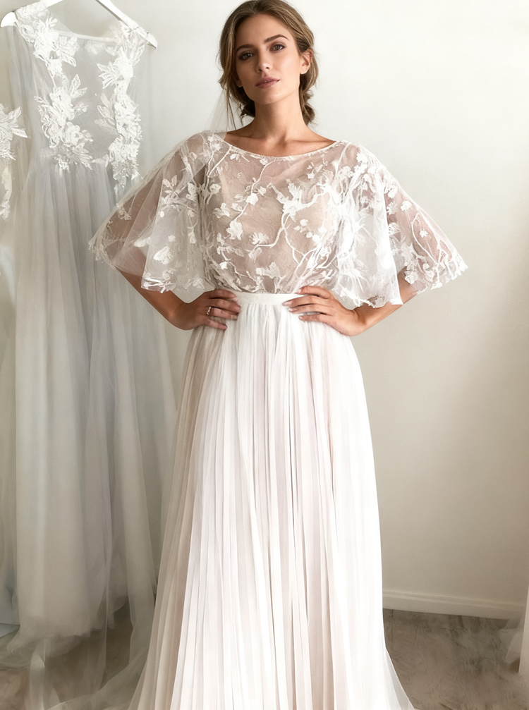 Simple Tulle Wedding Dresses,Outdoor Fall Wedding Dress,WD00443, US14 / Champagne