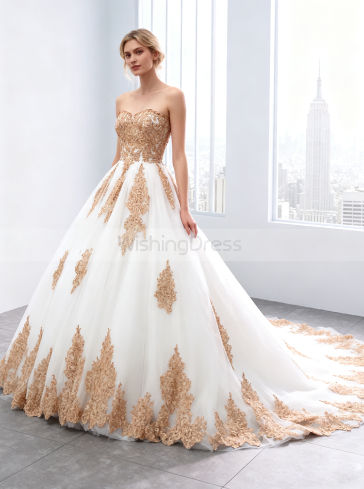 Ball Gown Wedding Dresses,Strapless Wedding Dress,Unique Bridal Gown,C