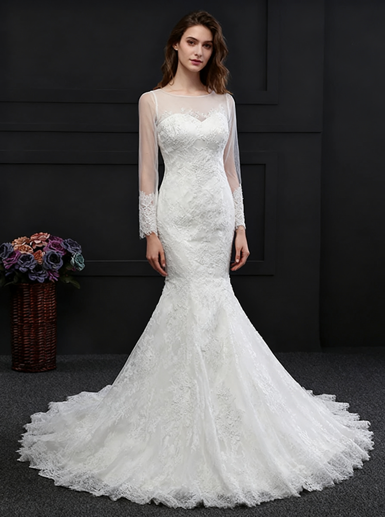 Fit and Flare Wedding Dresses,Lace Wedding Dress,Open Back Wedding Dre
