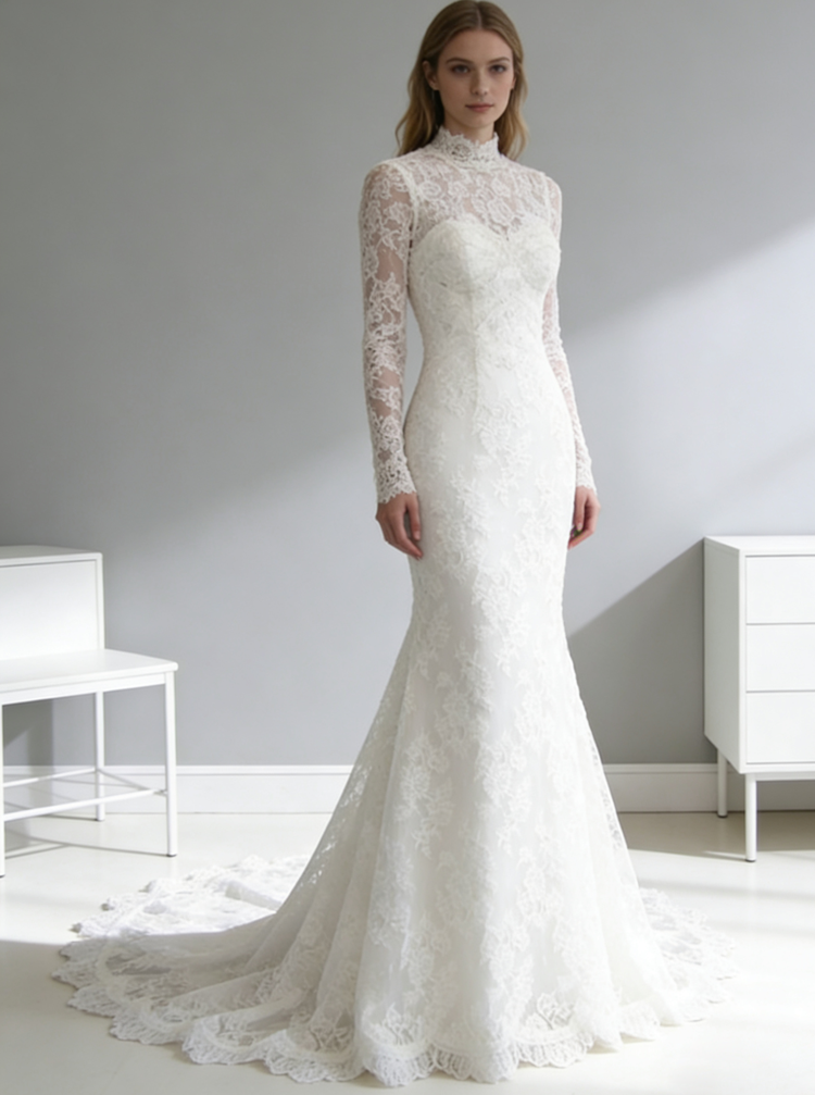 modest mermaid wedding dress Mermaid Wedding Dresses,Lace Wedding Dress,Modest Wedding Dress,WD0015