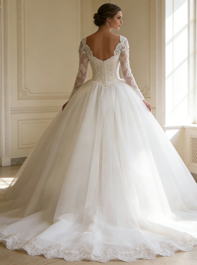 Princess Ball Gown Wedding Dress with Sleeves,Classic Wedding Gown,WD0