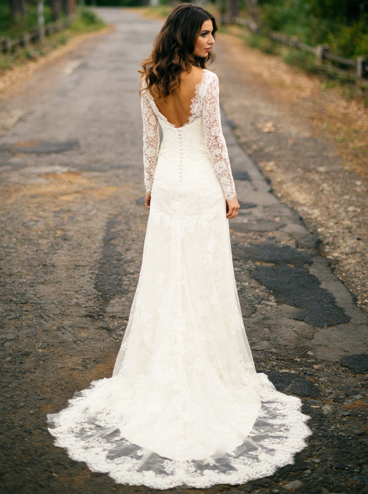 Lace Wedding Dresses,Rustic Wedding Dress,Long Sleeves Wedding Dress,Sexy Bridal Dress,WD00116, US4 / Pink