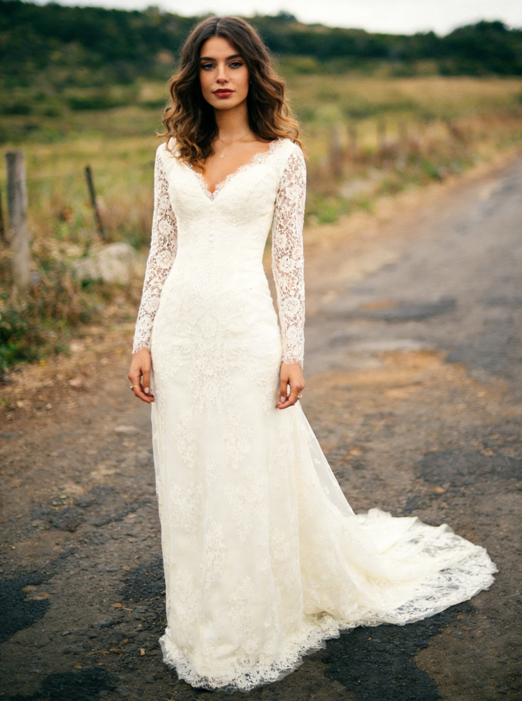 Lace Wedding Dresses,Rustic Wedding Dress,Long Sleeves Wedding Dress,S - Wishingdress Lace Wedding Dresses,Rustic Wedding Dress,Long Sleeves Wedding Dress,S - Wishingdress