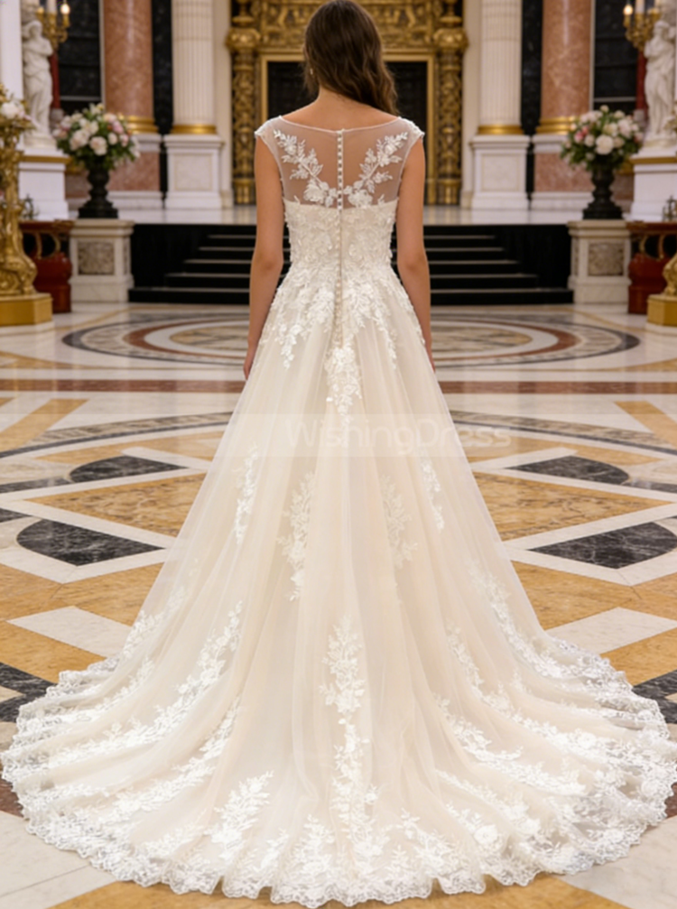 A-line Tulle Wedding Dress,Champagne Lace-appliqued Bridal Gown,WD01001, US8 / Ivory A-line Tulle Wedding Dress,Champagne Lace-appliqued Bridal Gown,WD01001, US8 / Ivory