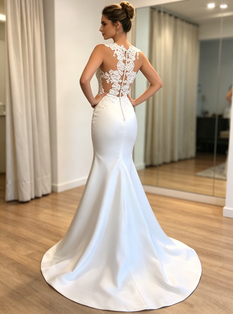 tight wedding dresses Mermaid Dresses,Illusion Bridal Gown,Satin Wedding Dress,WD00357 Size:15 Medium Baby Blue Dresses | neckline that beautifully highlights victorian clothing