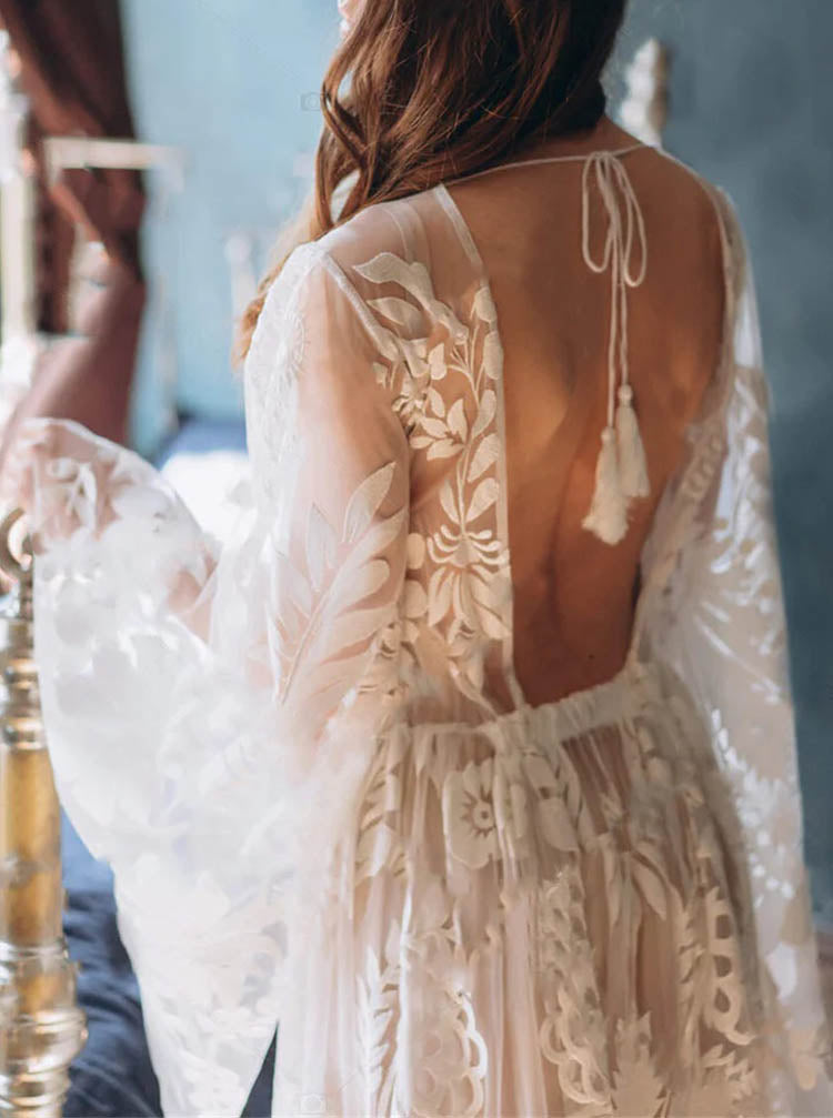 Lace Destination Wedding Dress,Boho Bridal Dress,WD2510031401, Champagne / US6 Lace Destination Wedding Dress,Boho Bridal Dress,WD2510031401, Champagne / US6
