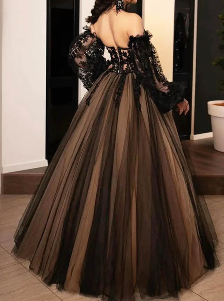 Sweetheart Neckline Bishop Sleeve Bridal Gown,Black Bridal Gown,WD0925