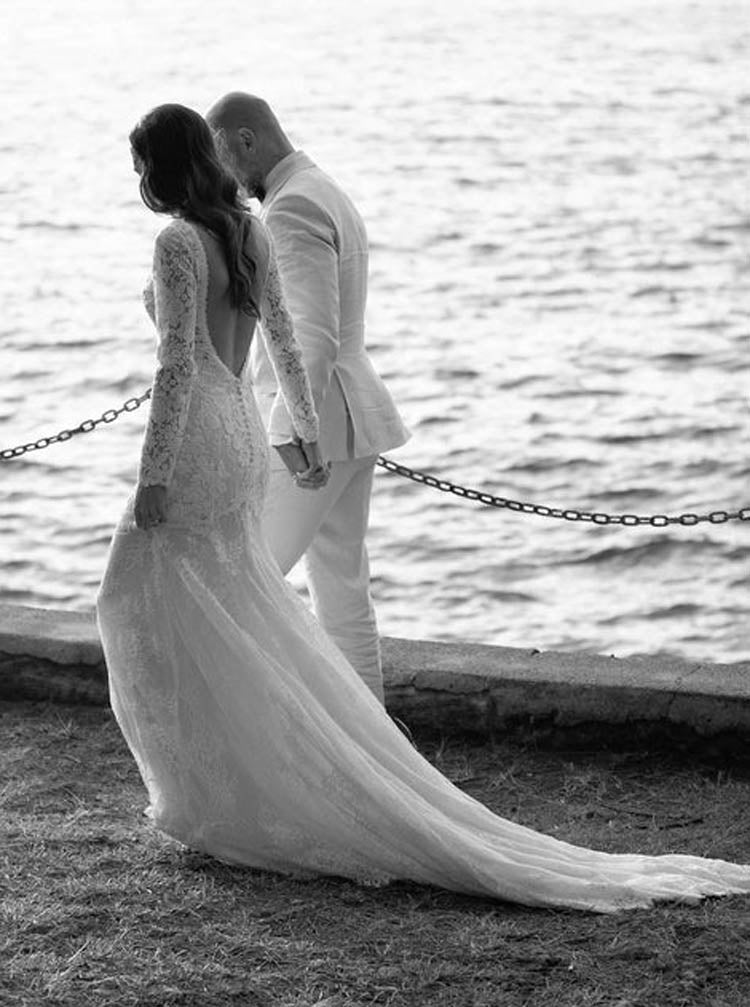 open back romantic lace wedding dresses Casablanca Beloved BL434 Mermaid Sheer Long Sleeve V-Neck Open Back Lace Floral Tulle Train Wedding Gown 32 / SBNI