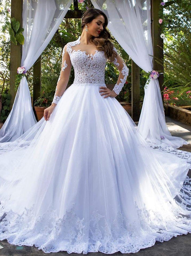 Classic Long Sleeve Bridal Gown,Cathedral Train Wedding Gown,WD00931, US8 / Champagne Classic Long Sleeve Bridal Gown,Cathedral Train Wedding Gown,WD00931, US8 / Champagne