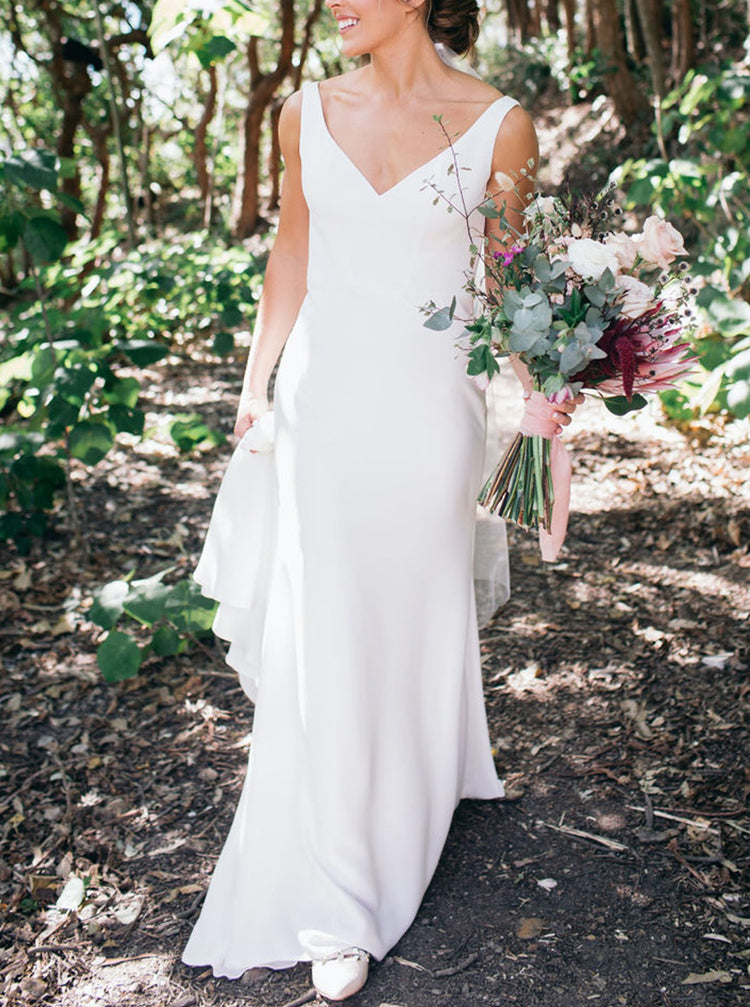 Simple Sheath Wedding Dress,Beach Bridal Dress,WD00935, US4 / White