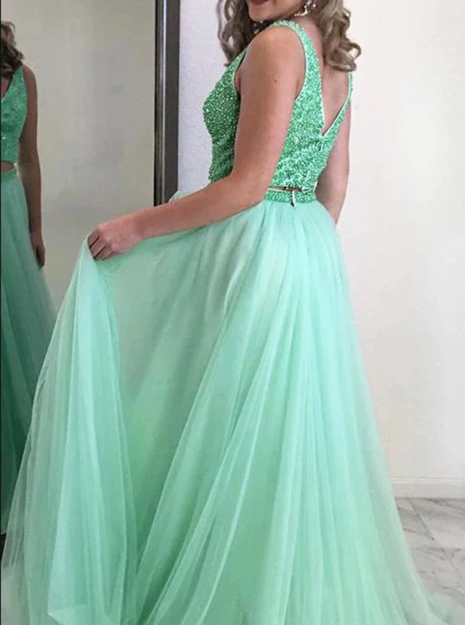 White Prom Dresses,Two Piece Prom Dress,Tulle Girls Graduation Dress,P - Wishingdress White Prom Dresses,Two Piece Prom Dress,Tulle Girls Graduation Dress,P - Wishingdress
