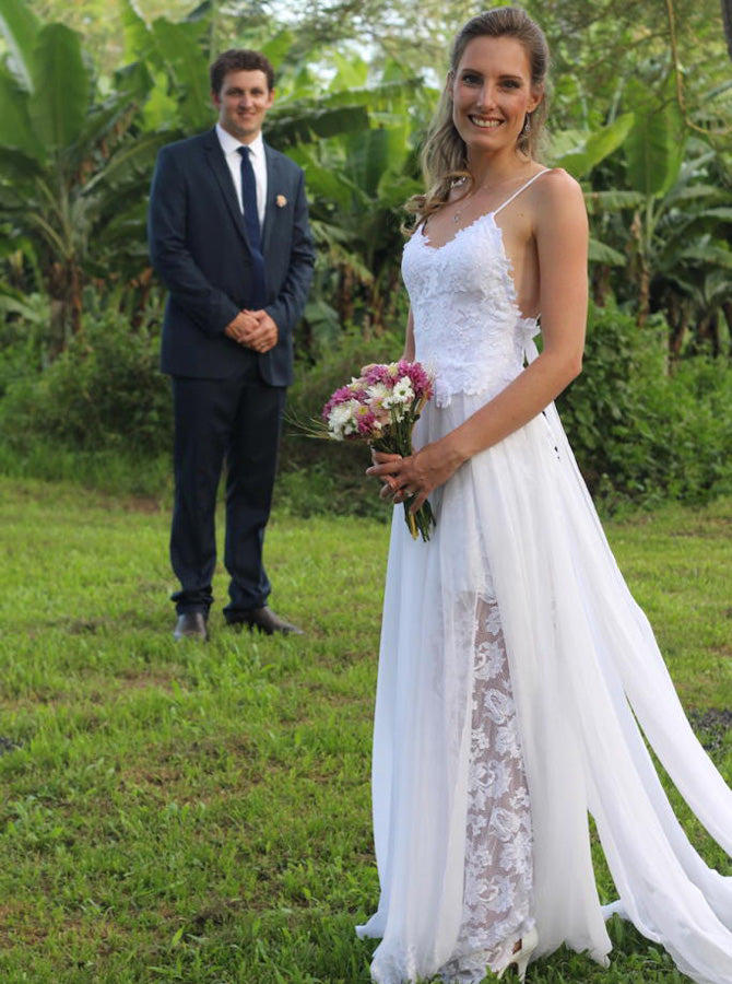 Backless Wedding Dresses,Chiffon Lace Wedding Dress,Casual Wedding Dress,Boho Bridal Dress,WD00127, US2 / Pink Backless Wedding Dresses,Chiffon Lace Wedding Dress,Casual Wedding Dress,Boho Bridal Dress,WD00127, US2 / Pink