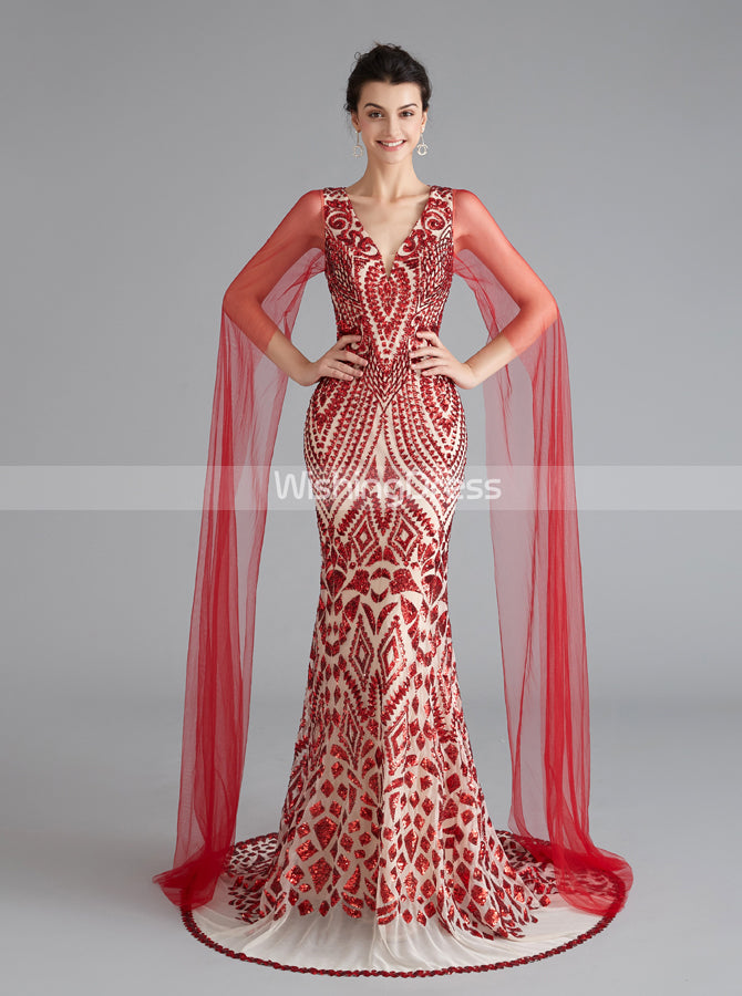 Mermaid Sequined Homecoming Dresses,Formal Evening Dress with Tulle Sleeves,HC00204, US18W / White