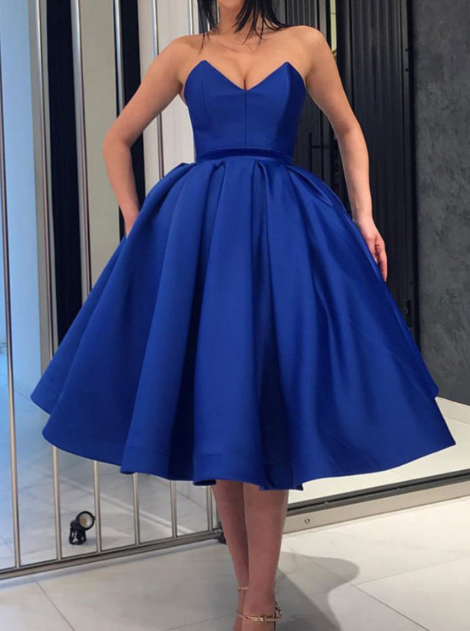 Royal Blue Homecoming Dresses,Knee Length Prom Dress,Ball Gown