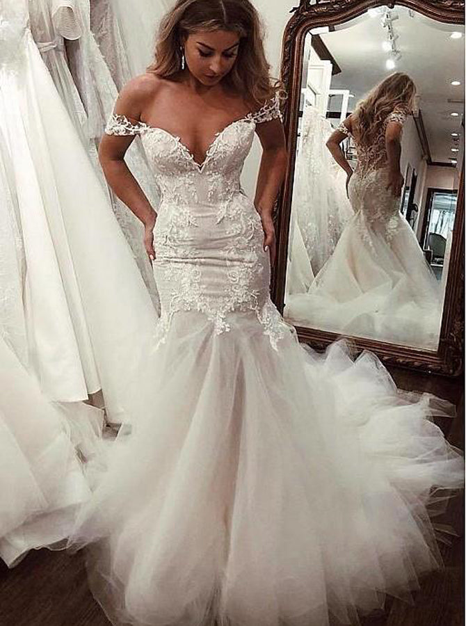 Mermaid Wedding Dresses,Off Shoulder Bridal Dress,Lace Bridal Dress,Elegant Bridal Dress,WD00210, US12 / Champagne Mermaid Wedding Dresses,Off Shoulder Bridal Dress,Lace Bridal Dress,Elegant Bridal Dress,WD00210, US12 / Champagne