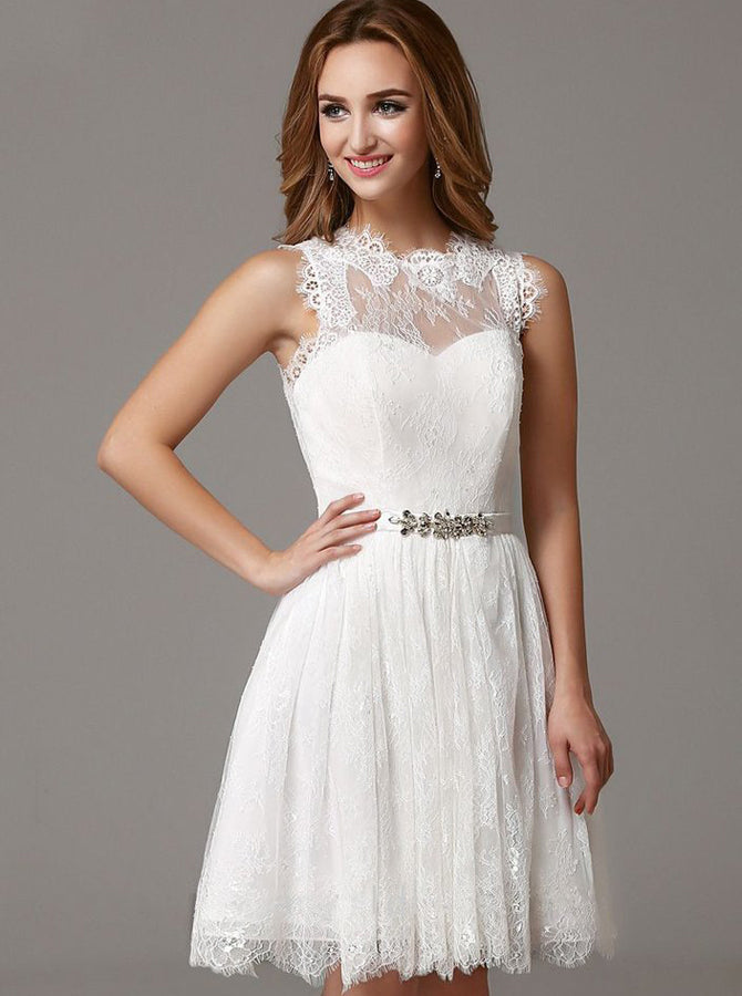 White Cocktail Dresses Lace Cocktail Dress A line Cocktail Dress CD00006