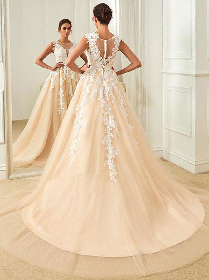 beige bridal dresses Colorful embroidered wedding dress 6 US / Pale Copper / Beige main image 1