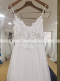 Tulle Wedding Dress with Spaghetti Straps,Floor Length Beach Wedding Dress,WD00454