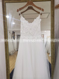 Tulle Wedding Dress with Spaghetti Straps,Floor Length Beach Wedding Dress,WD00454