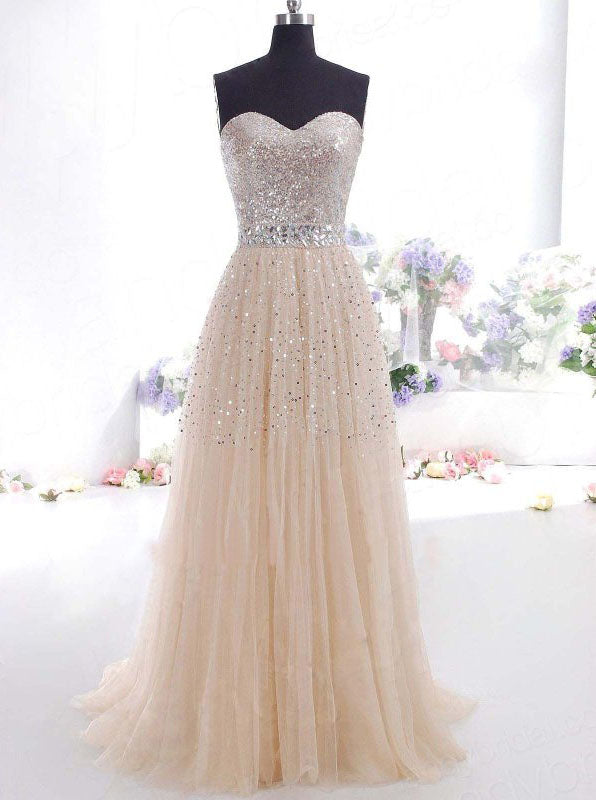 Dazzling Sweetheart Long Prom Dress,Beaded Princess Evening Dress,Form -  Wishingdress