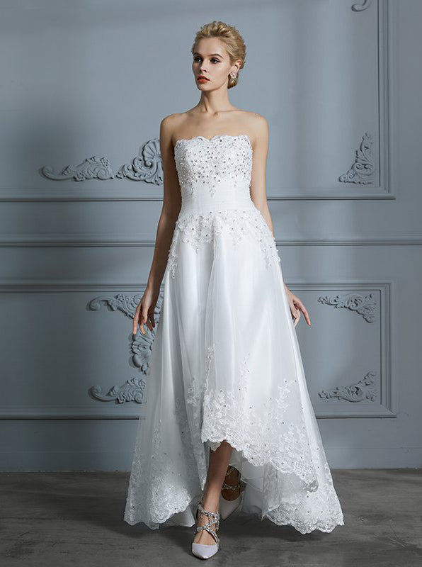 High Low Wedding Dresses,Strapless Bridal Dress,Beach Wedding Dress,WD00299, US16W / Ivory