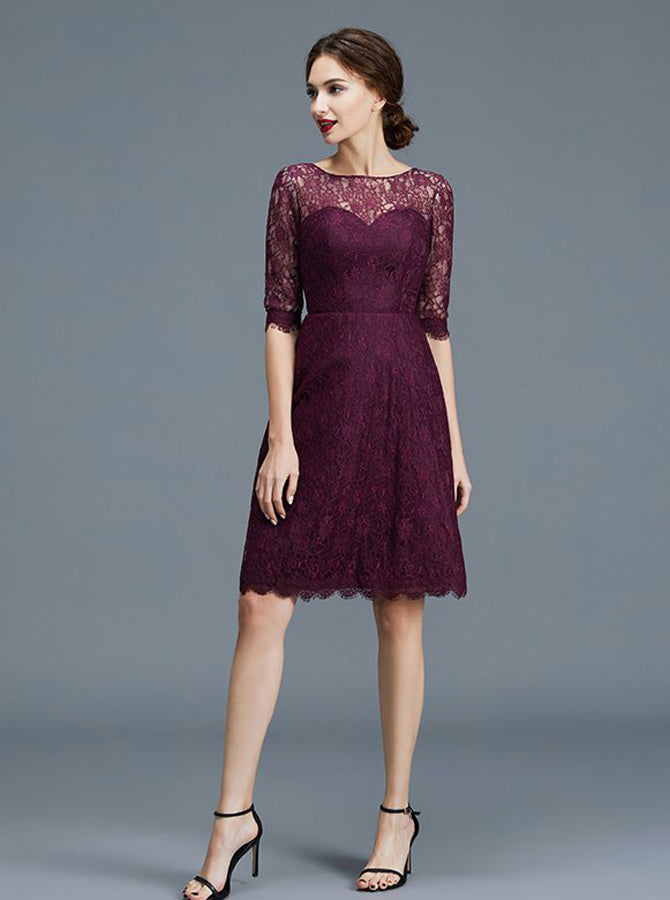 burgundy lace bridesmaid dress Lace Bridesmaid Dresses,Short Bridesmaid Dress,Bridesmaid Dress with Sleeves,BD00246, US16 / Dark Navy