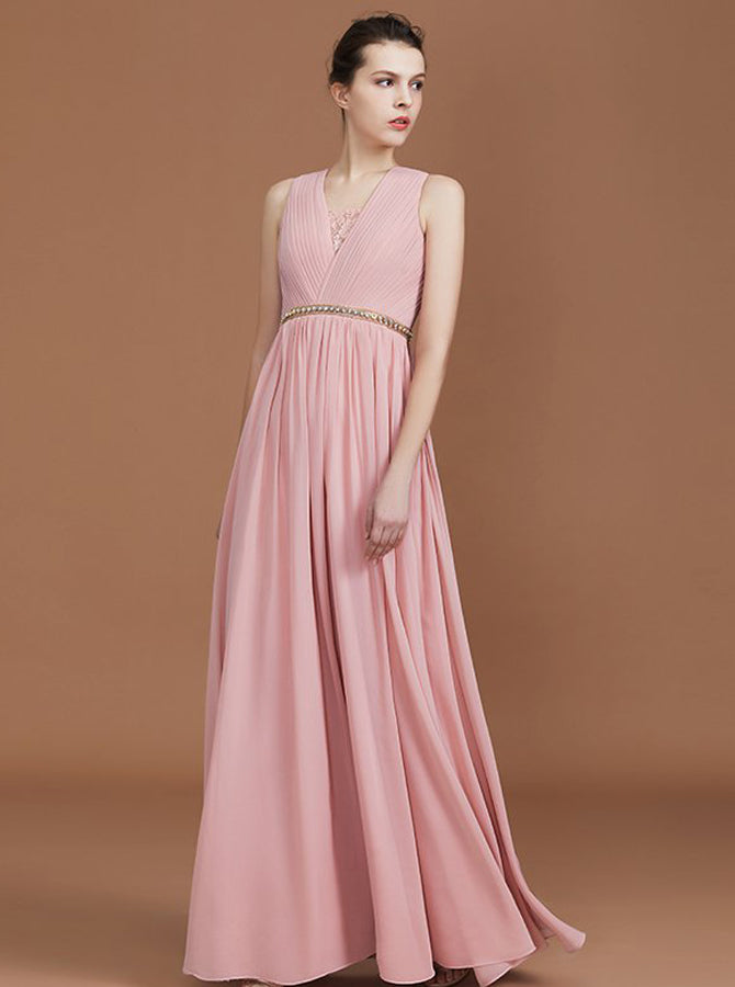 Pink Bridesmaid Dresses with Beaded Belt,Chiffon Bridesmaid Dress with - Wishingdress Pink Bridesmaid Dresses with Beaded Belt,Chiffon Bridesmaid Dress with - Wishingdress