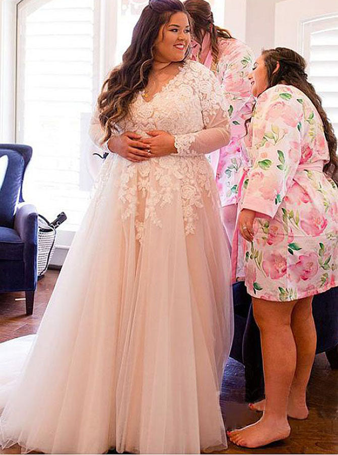 Plus Size Wedding Dresses,Wedding Dress with Sleeves,Aline Weddin - Wishingdress