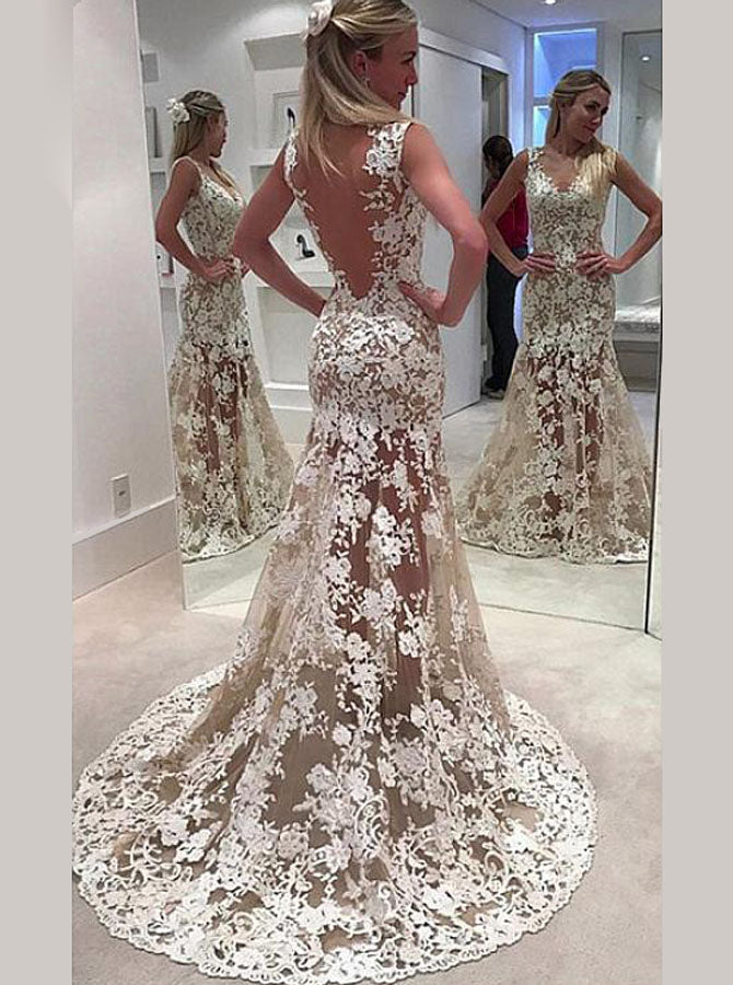 Colored Wedding Dresses Lace Wedding Dress Beach Wedding Dress WD00182 Wishingdress