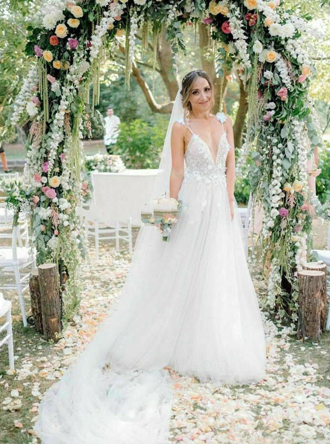 Boho Wedding Dresses,Open Back Wedding Dress,Beach Bridal Dress,Romant