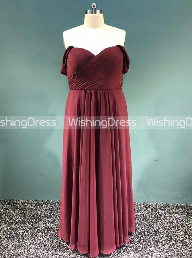 Burgundy Plus Size Bridesmaid Dress,Chiffon Off the Shoulder Bridesmaid Dress,BD00068, US12 / Dark Navy