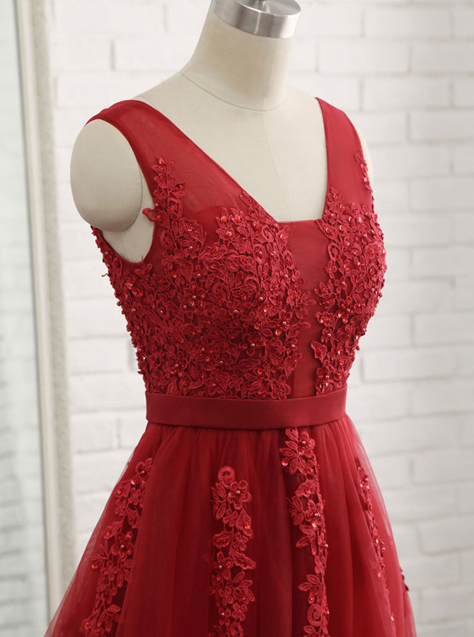 Burgundy Bridesmaid Dress,Tulle Bridesmaid Dress Aline,Lace Bridesmaid Dress,BD00197, US4 / Burgundy