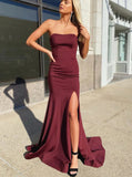 Burgundy Strapless Prom Dresses,Mermaid Prom Dress with Lace Up Back,PD00490
