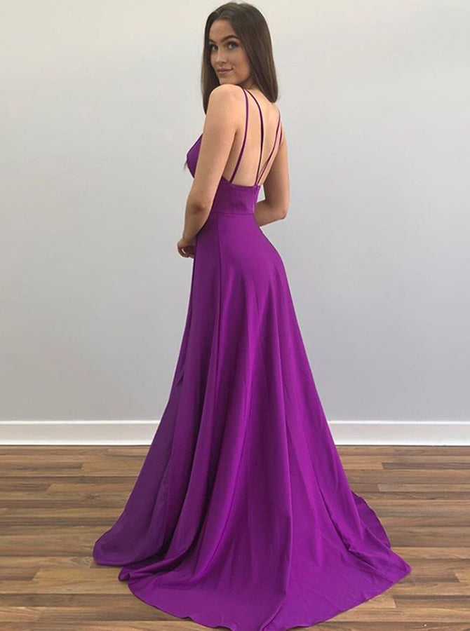 Long Homecoming Dresses,Homecoming Dress with Slit,Simple Prom Dress,H