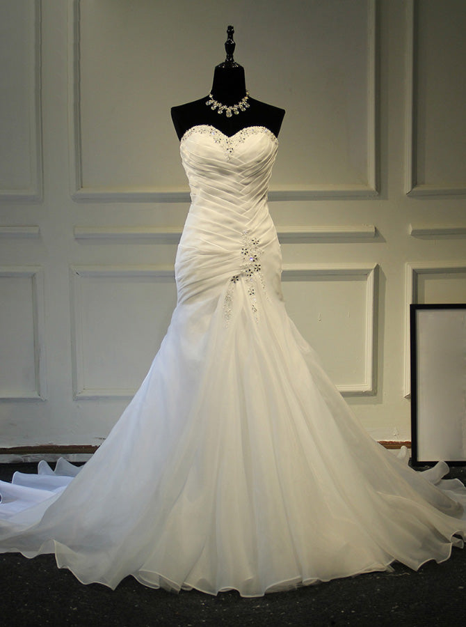 pleated mermaid wedding dress Pleated Mermaid Wedding Dresses,Sweetheart Bridal Dress,WD00387, US8 / Champagne