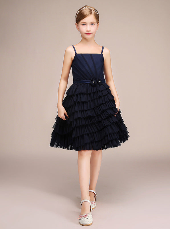 jr bridesmaid dresses navy Midnight Navy Crepe Junior Bridesmaid Dresses