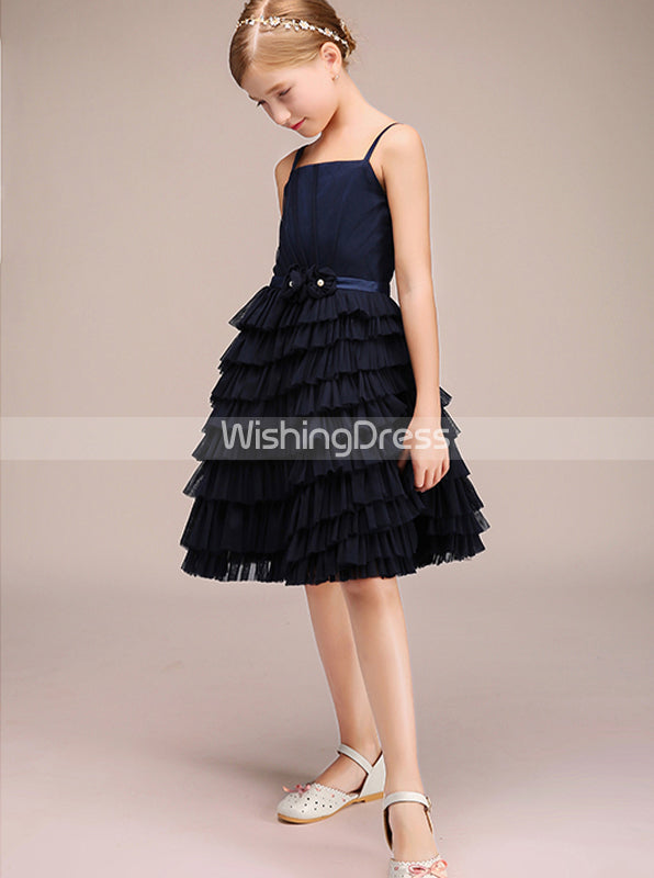 Dark Navy Junior Bridesmaid Dresses,Tulle Ruffled Junior Bridesmaid Dr