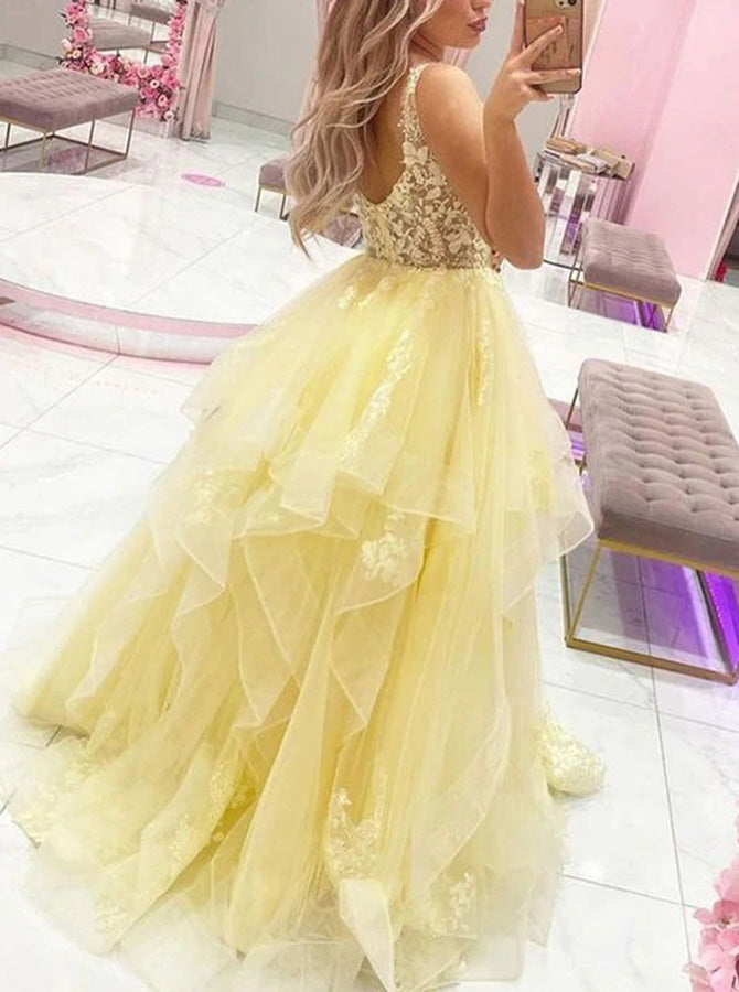 Flounce Skirt Long Party Dress,Light Yellow Prom Dress,PD00496, US16W / Royal Blue Flounce Skirt Long Party Dress,Light Yellow Prom Dress,PD00496, US16W / Royal Blue
